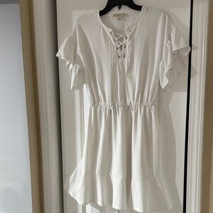 Michael Kors White Eyelet Lace-Up Ruffle Mini Dress